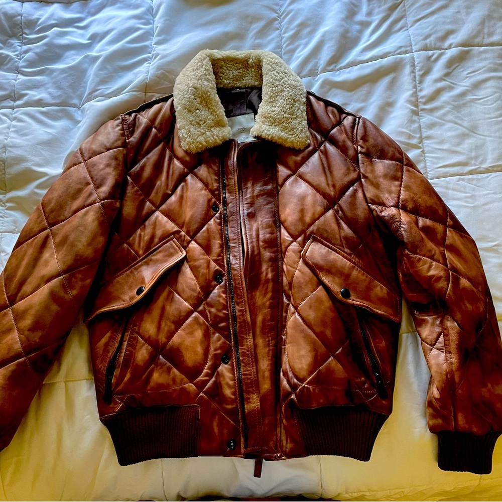 Mango Lambskin Leather Coat